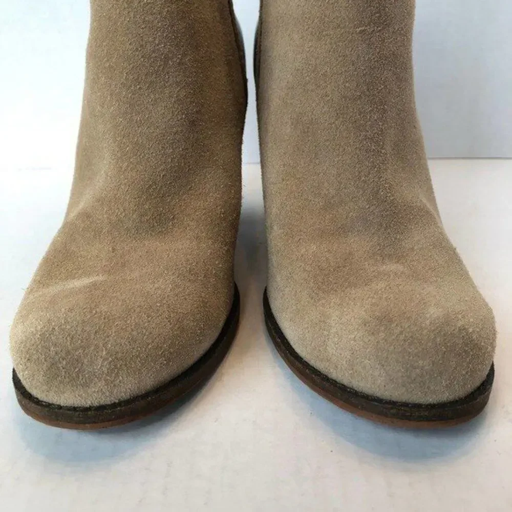 SOFTWALK S15558-256 Tan Suede/ Brown Leather Heeled Boot Womens 9W Boho Bohemian